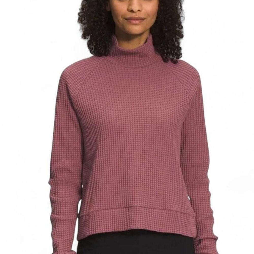 The North Face Chabot Waffle Knit Mock Neck Sweater Mauve S